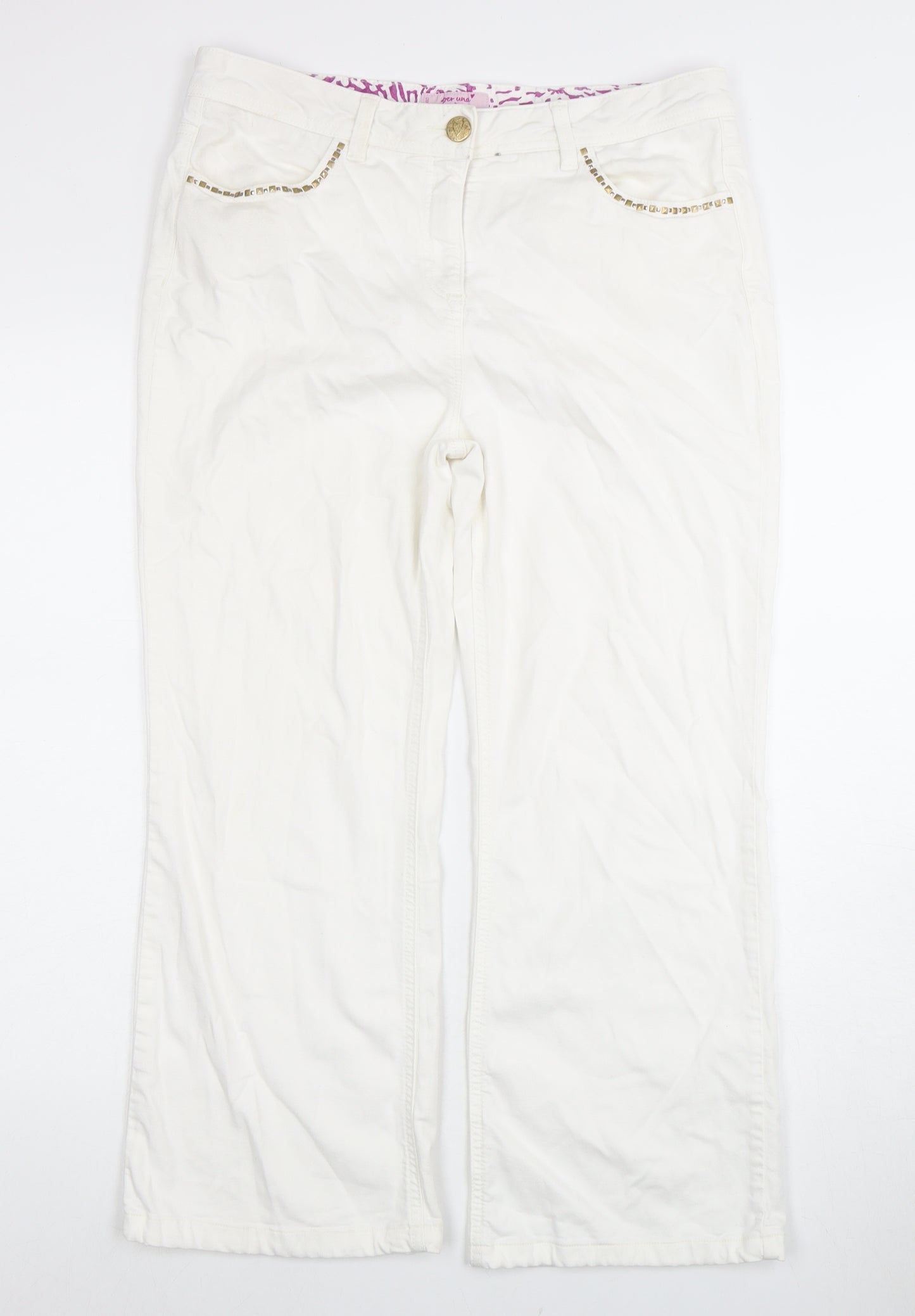 Per Una Women's Ivory Size 14 Studded Jeans
