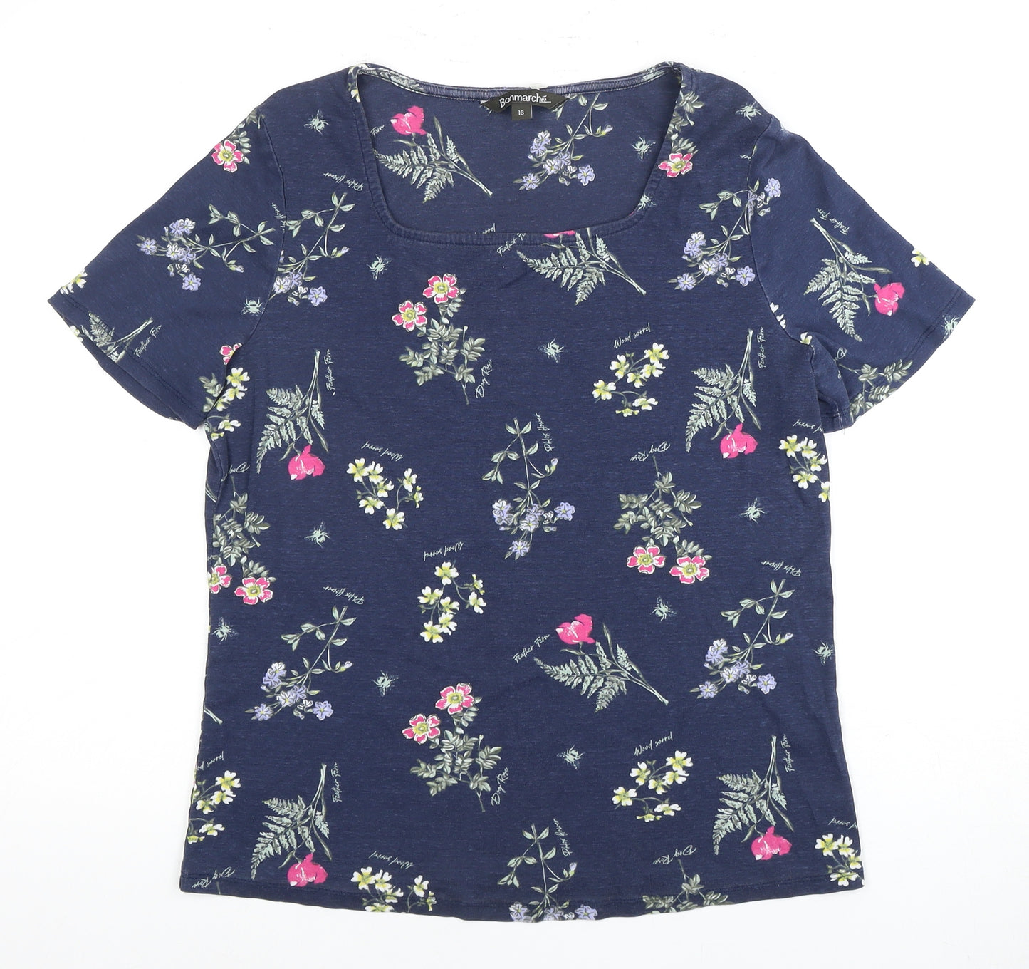 Bonmarché Women's Blue Floral T-Shirt Size 16