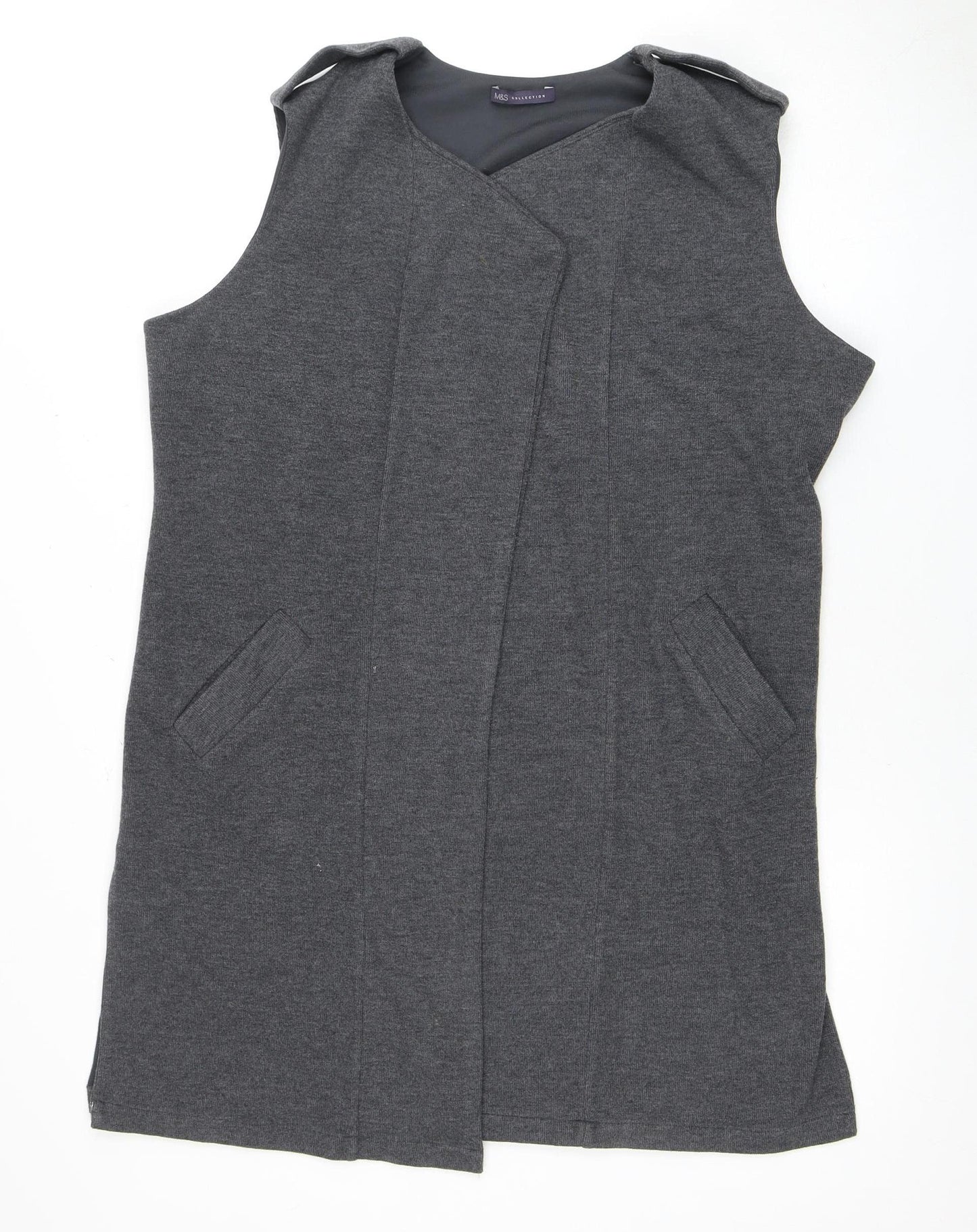 Marks and Spencer Women's Grey Open Front Vest, Size 16, Sleeveless