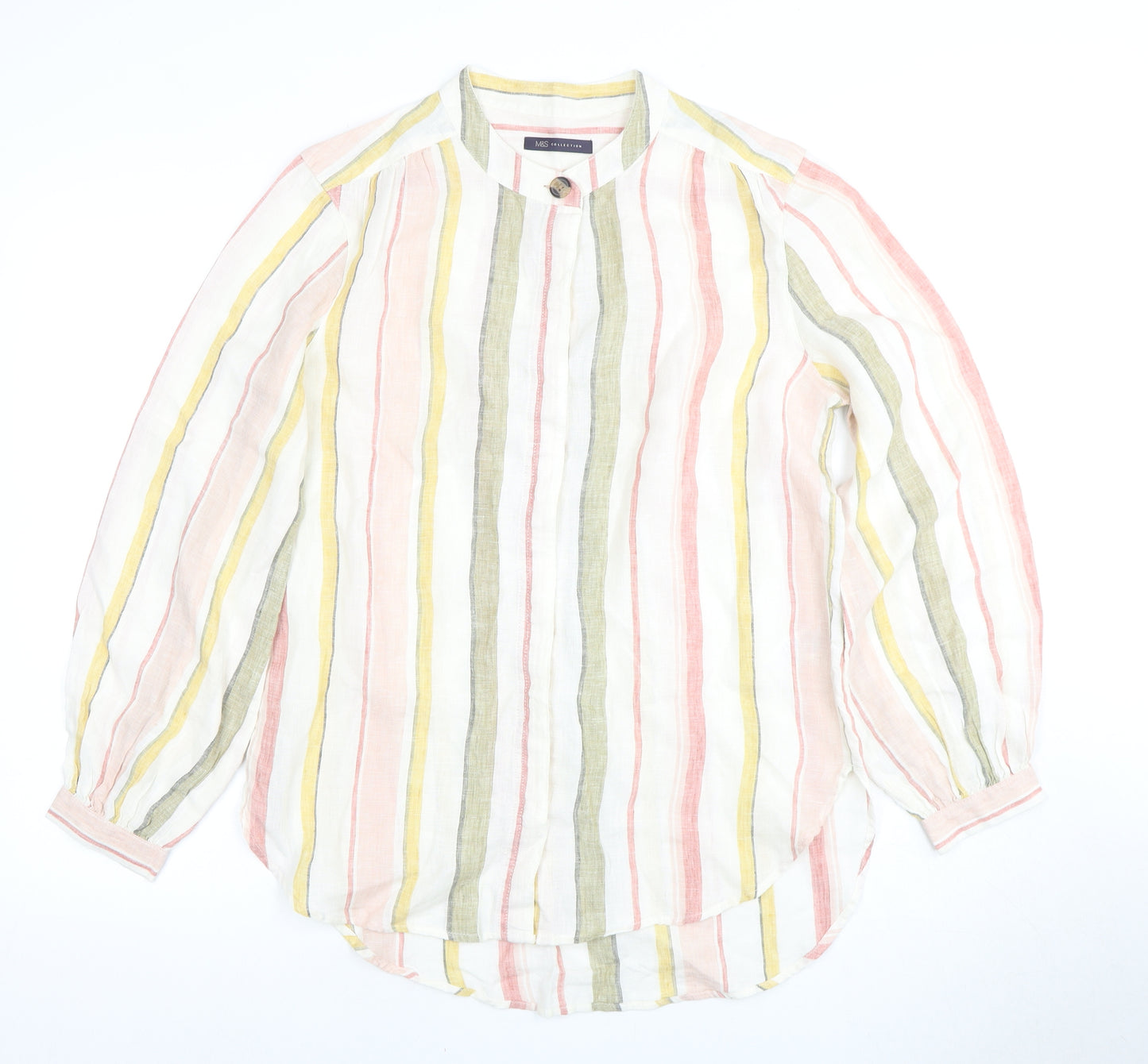 Marks and Spencer Women's Multicoloured Striped Linen Blouse - Size 10