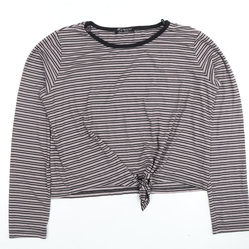 Select Women's Black Striped Long Sleeve Top Size 16