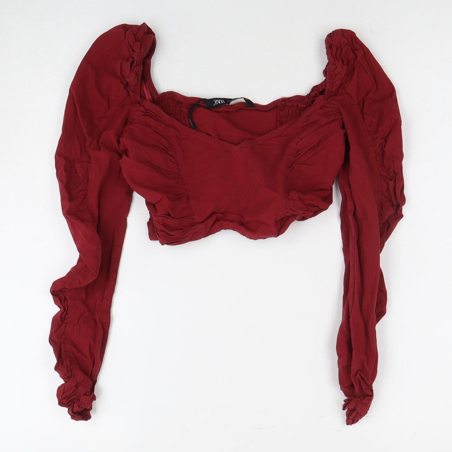 ZARA Women's Red Cropped Balloon Sleeve Blouse, Size 10