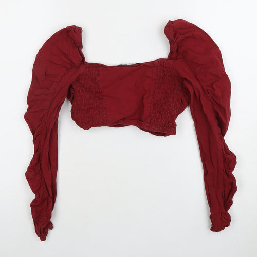ZARA Women's Red Cropped Balloon Sleeve Blouse, Size 10