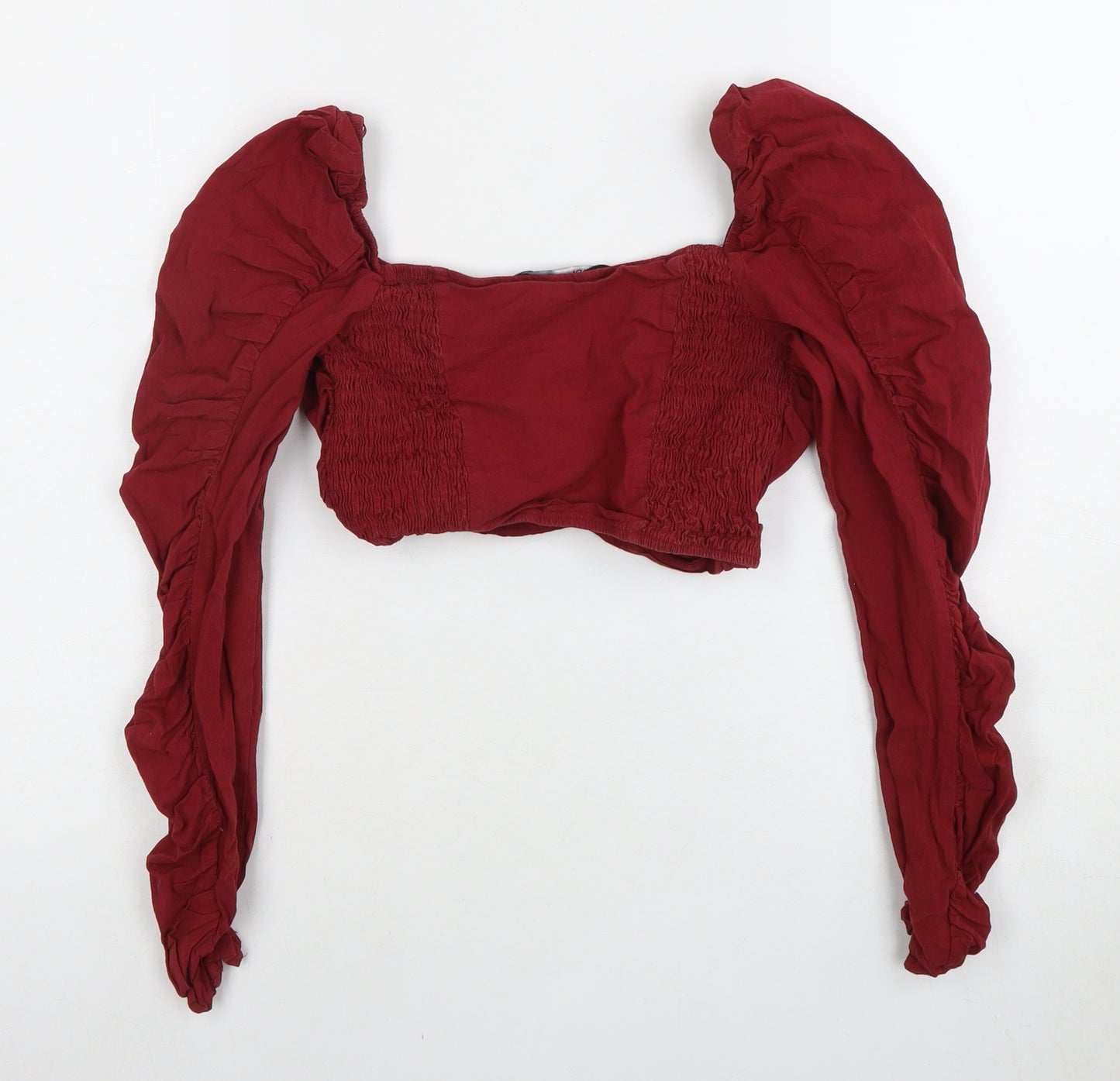 ZARA Women's Red Cropped Balloon Sleeve Blouse, Size 10