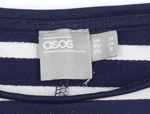 ASOS Women's Blue Striped T-Shirt UK 10 Casual