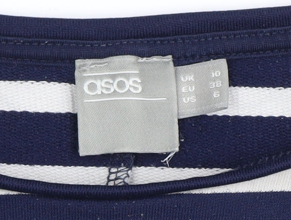 ASOS Women's Blue Striped T-Shirt UK 10 Casual