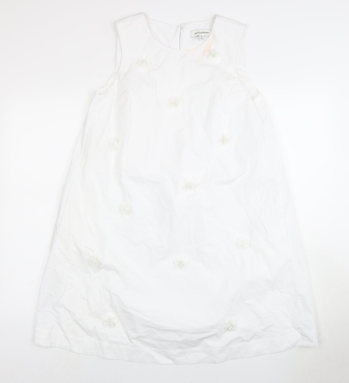 Autograph Women's White Sleeveless Embroidered Dress, Size 10