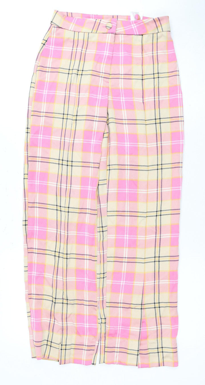 Monki Women's Pink Plaid Trousers Size 6