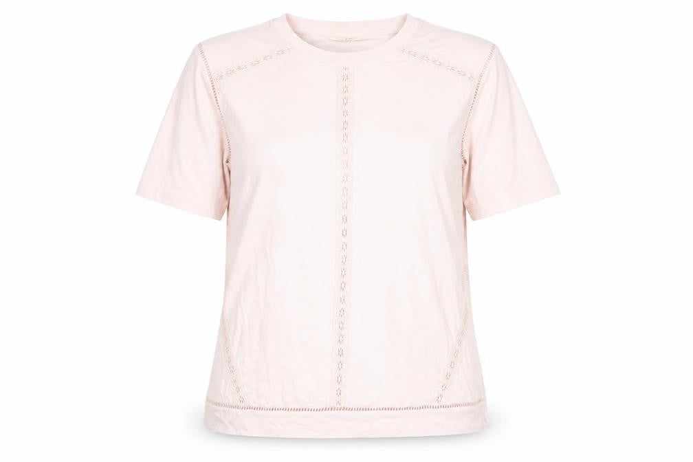Front view of Marks & Spencer Pink Lace Accent Women's Short Sleeve Top