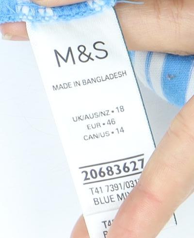 Marks and Spencer Women Blue Striped T-Shirt Size 18