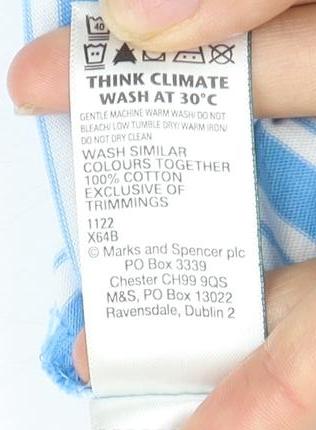 Marks and Spencer Women Blue Striped T-Shirt Size 18