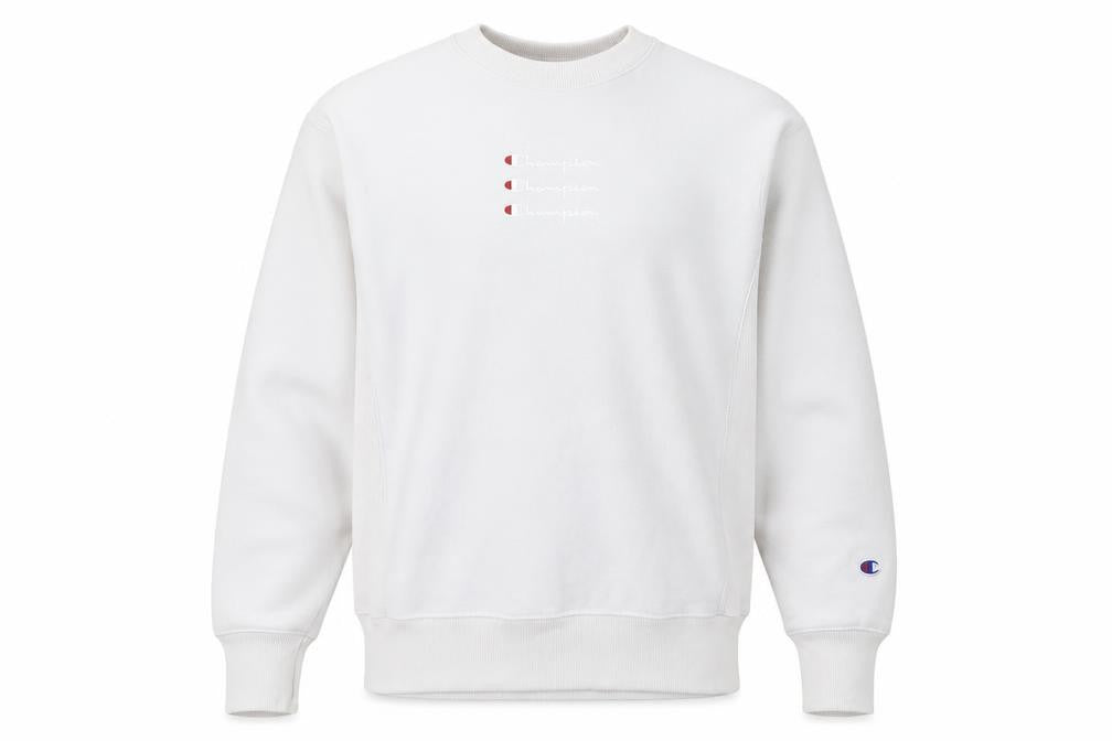 Front view of Champion Men's White Pullover Sweatshirt S