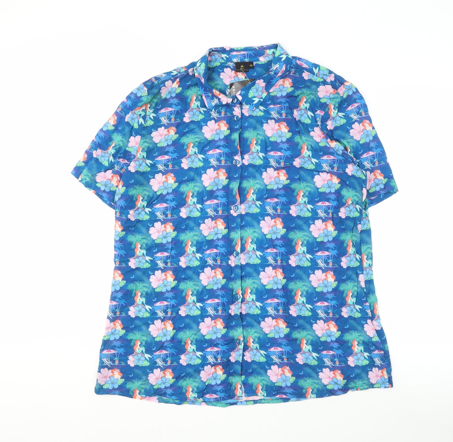 Disney Princess Beach Shirt Blue 2XL Unisex Short Sleeve