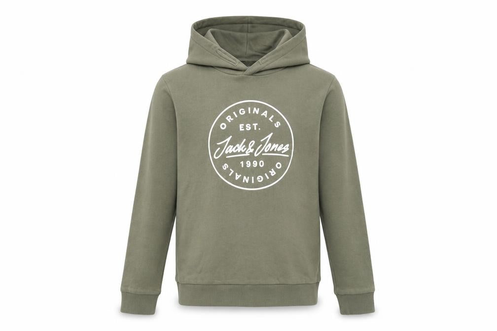Front view of Jack & Jones boys’ green pullover hoodie, size 12, years