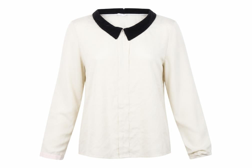 Front view of Vero Moda Women's Ivory Blouse, size L, Collared, Casual