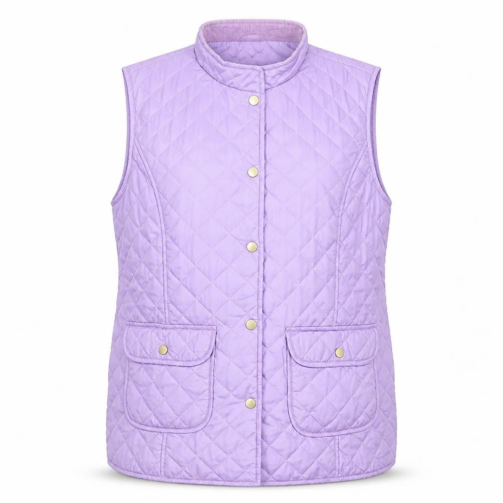Front view of David Barry Women's Purple Quilted Waistcoat, size 16