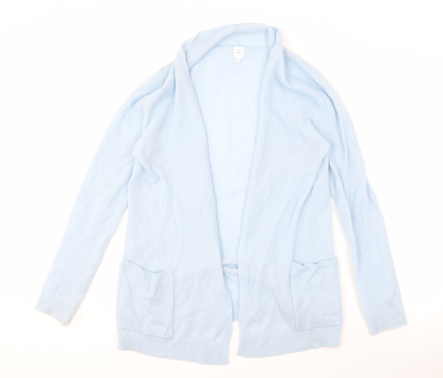 John Lewis Women's Blue Open Front Cardigan M 100% Cashmere