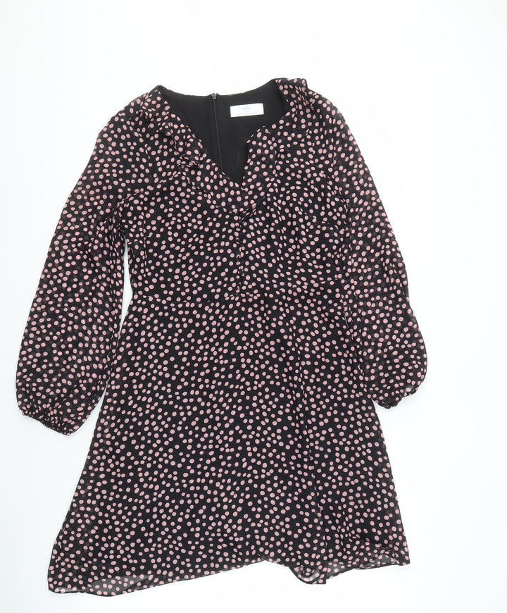 Wallis Women Black 10 Polka Dot Long Sleeve Dress