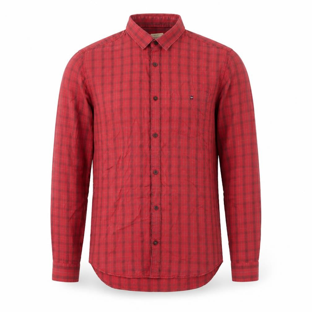 Front view of Louis Philippe Men's Red Check Extra Slim Fit Shirt