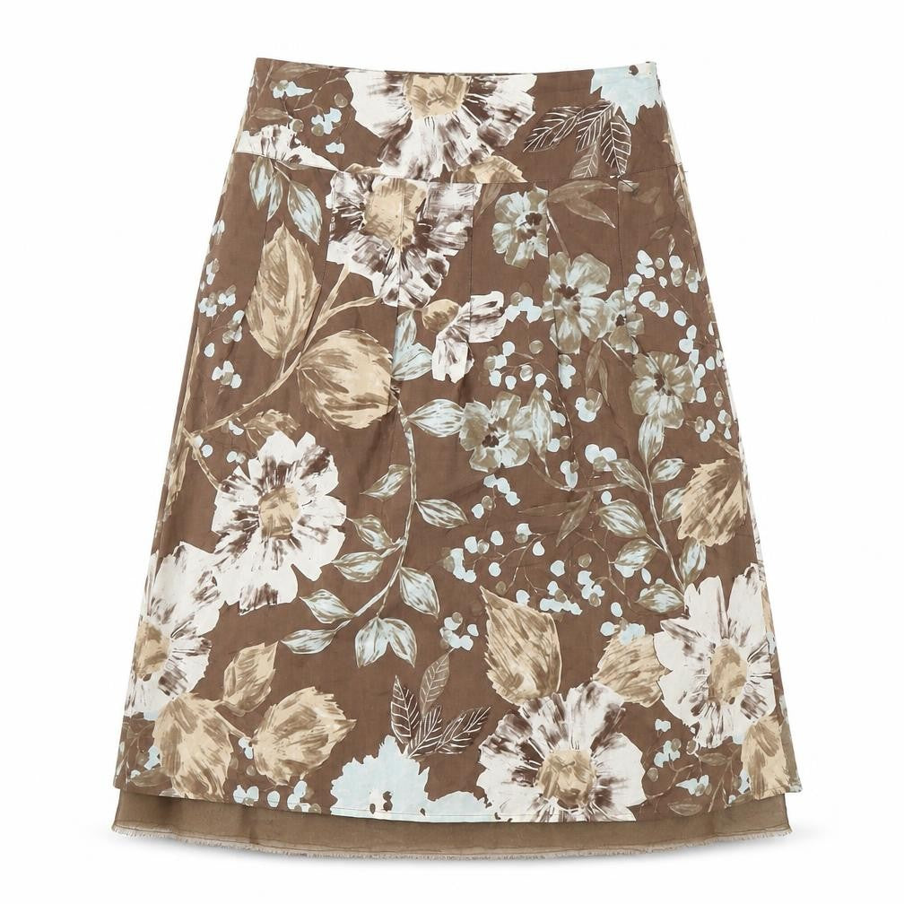 Front view of Principles Floral Silk Cotton A-Line Skirt, size 10