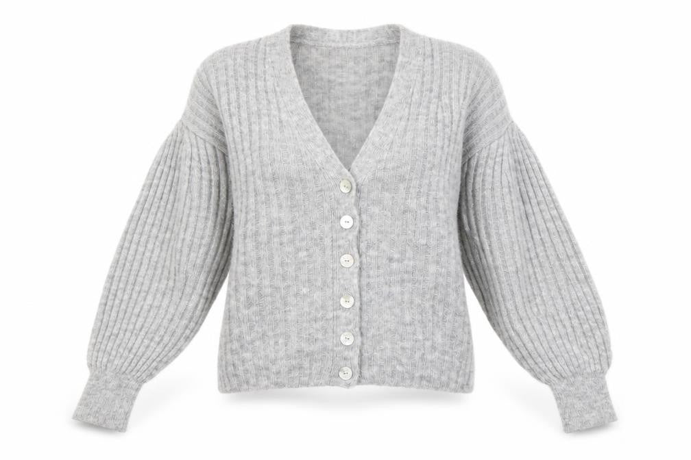 Front view of Mango Women's Grey Cardigan V-Neck M