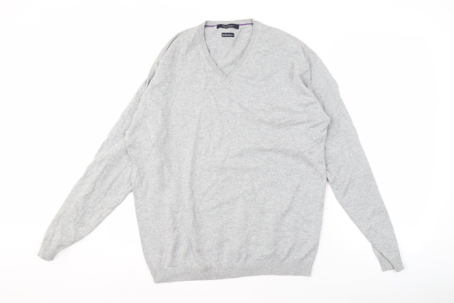 McNEAL Men's Grey V-Neck Pullover Jumper L