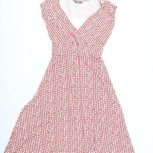 BHS Women's Red V-Neck Cap Sleeve Polka Dot Dress