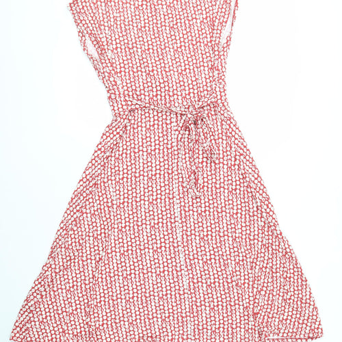 BHS Women's Red V-Neck Cap Sleeve Polka Dot Dress