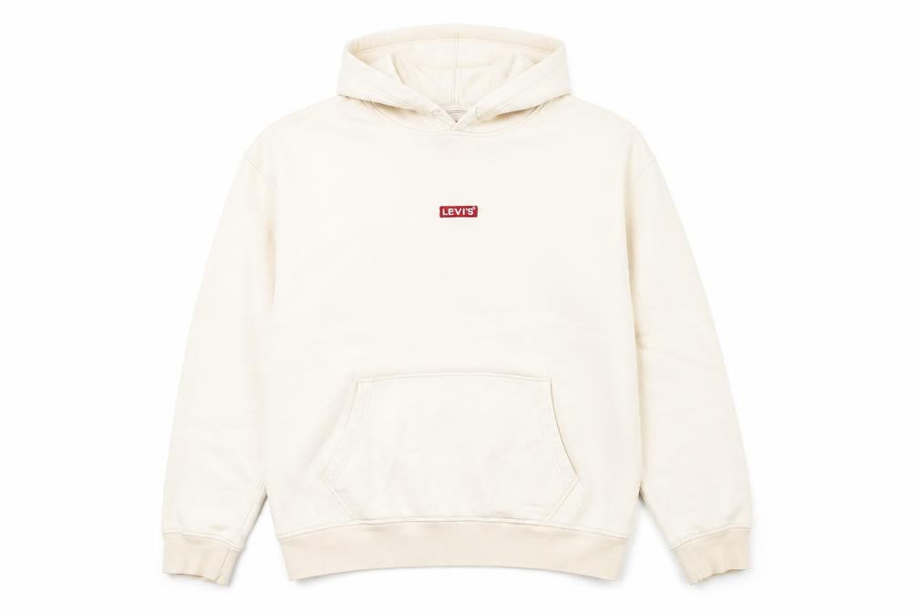 Front view of Levi's Men's Beige Hoodie, size L, Relaxed Fit