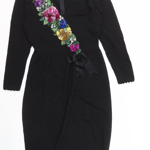 Don Sayres Black Embroidered Dress Long Sleeve