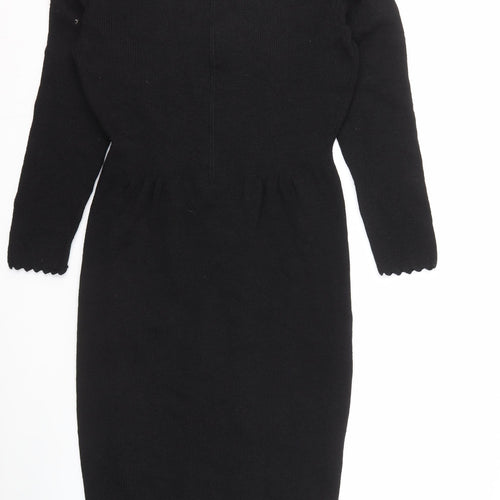 Don Sayres Black Embroidered Dress Long Sleeve
