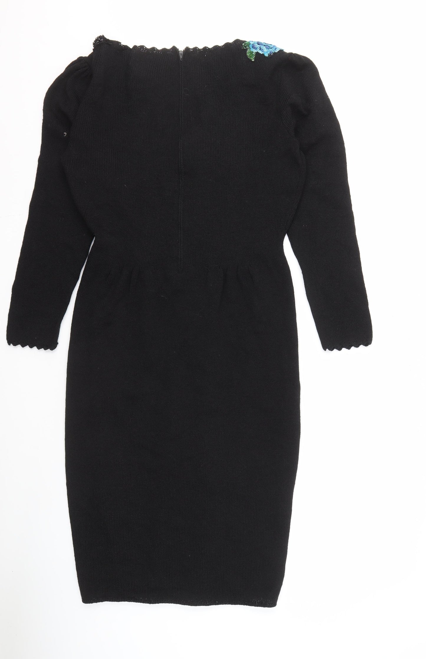 Don Sayres Black Embroidered Dress Long Sleeve