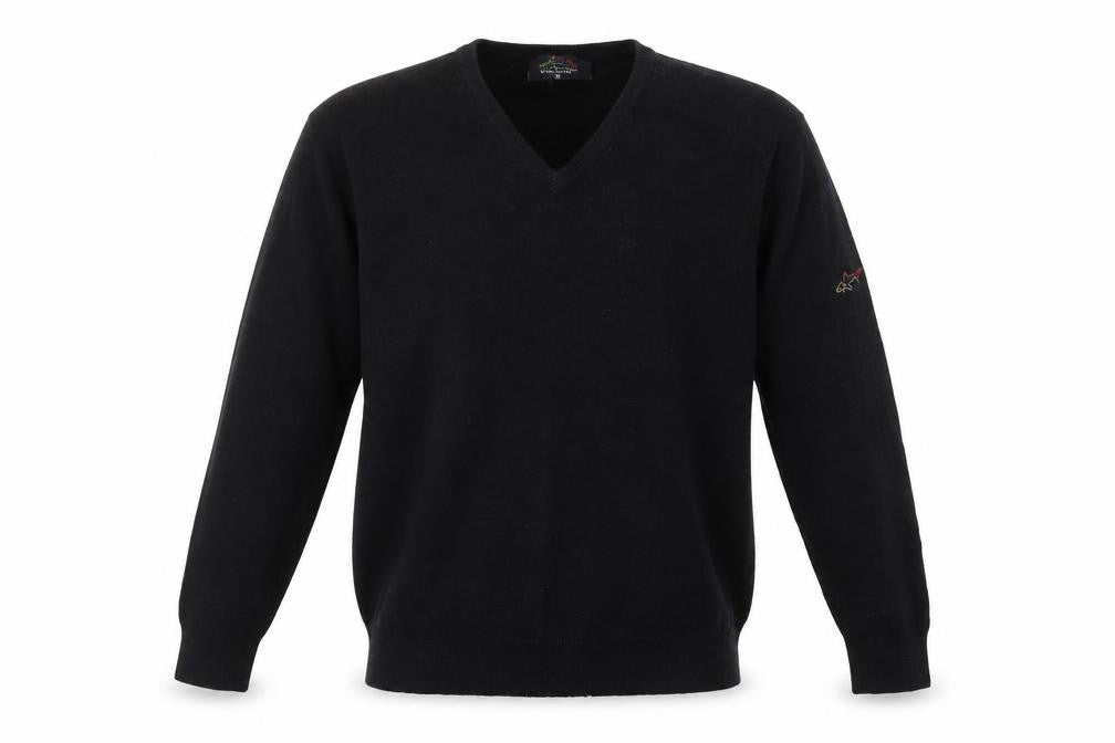 Front view of Greg Norman Men's Black V-Neck Wool Jumper M