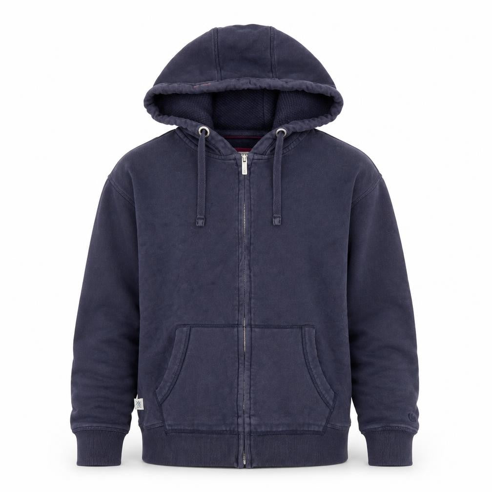 Front view of FatFace Men's Blue Full Zip Hoodie, size S