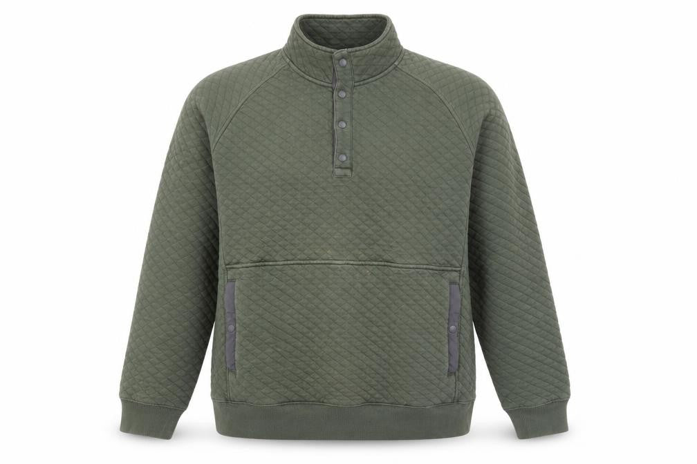 Front view of Lands' End Men's Green XL Henley Quilted Sweatshirt