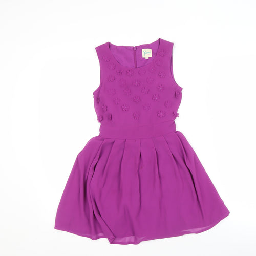 Yumi Girls Purple Sleeveless 9-10 Dress with Embroidery