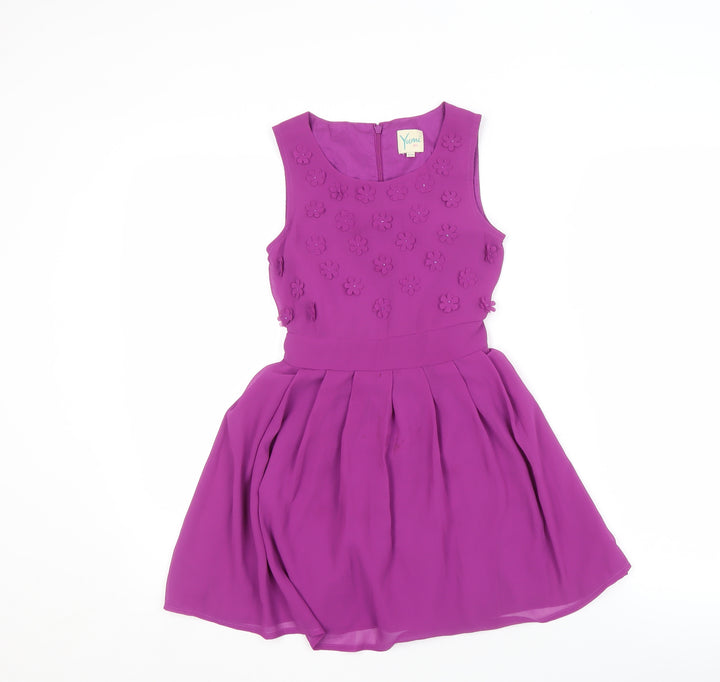 Yumi Girls Purple Sleeveless 9-10 Dress with Embroidery
