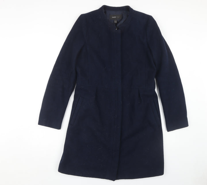 Mango Women's Blue Wool Blend Overcoat, Size S