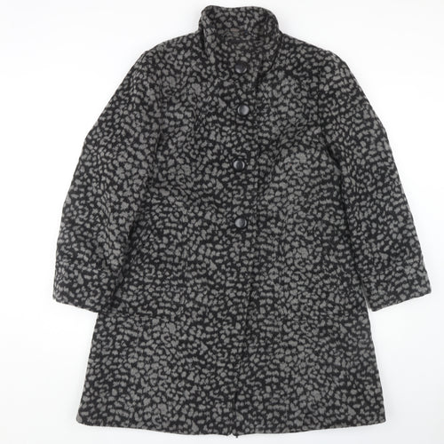 Roman Women's Black Animal Print Overcoat Size S