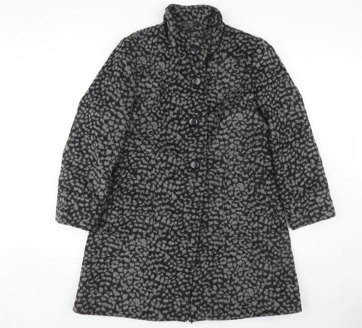 Roman Women's Black Animal Print Overcoat Size S