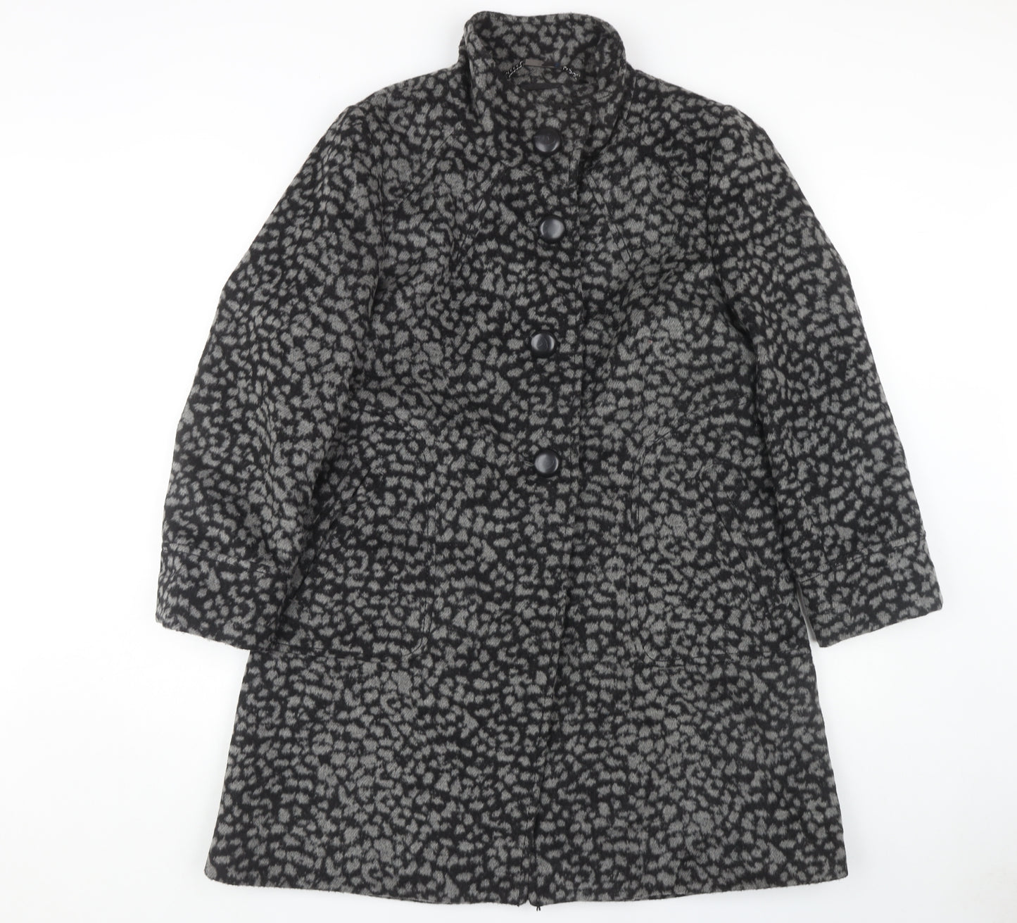 Roman Women's Black Animal Print Overcoat Size S