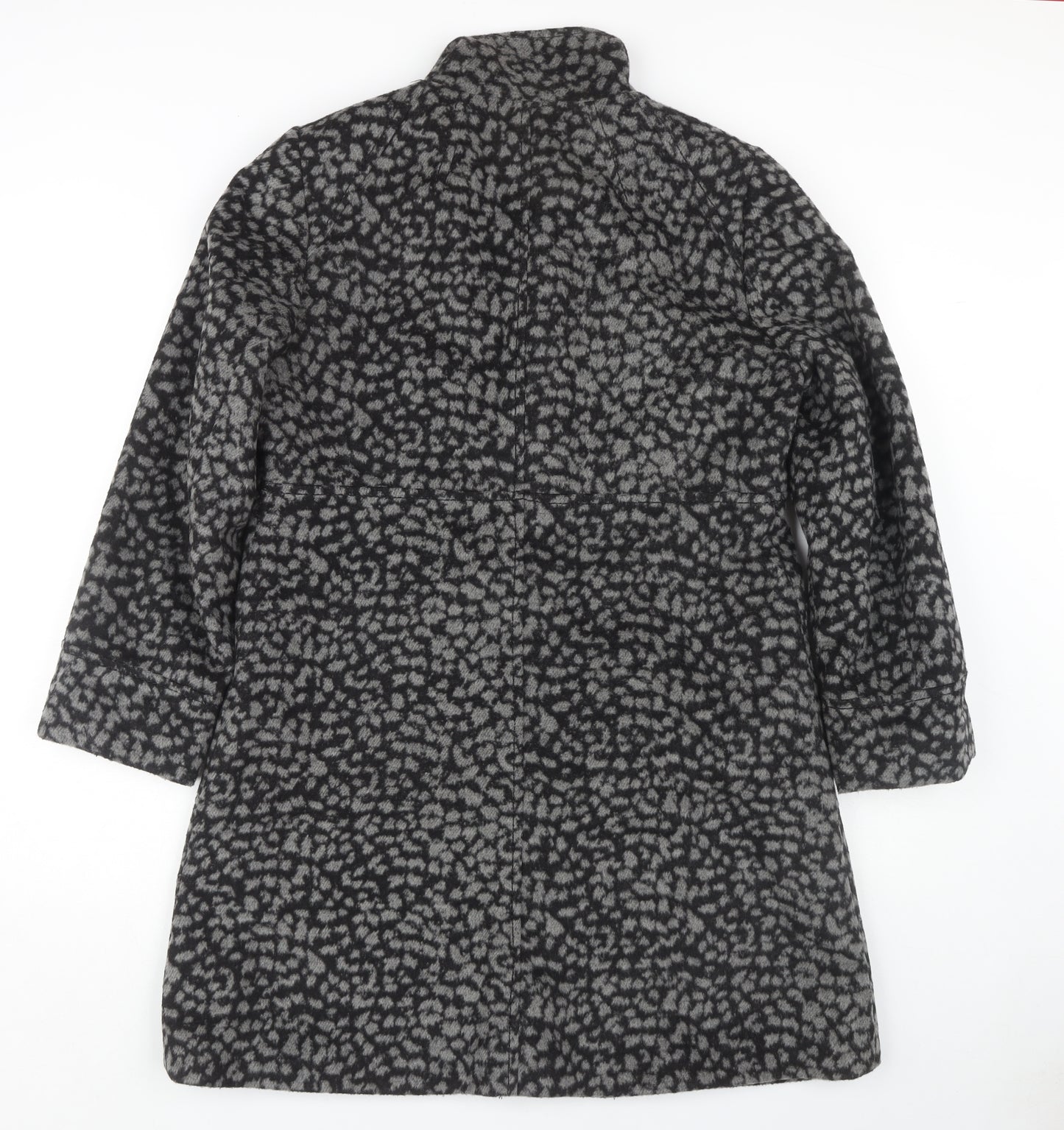 Roman Women's Black Animal Print Overcoat Size S