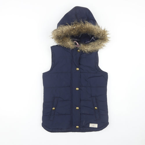 Joules Girls Blue Padded Fur Trim Hooded Puffer Jacket 10 Years