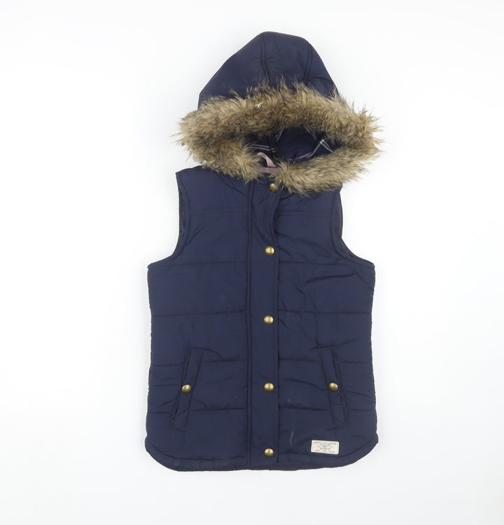 Joules Girls Blue Padded Fur Trim Hooded Puffer Jacket 10 Years