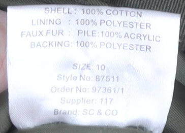 SoulCal & Co Women's Green Parka Jacket Size 10