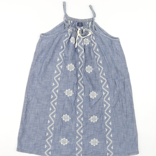 GapKids Blue Geometric Embroidered A-Line Dress - Girls 10-11