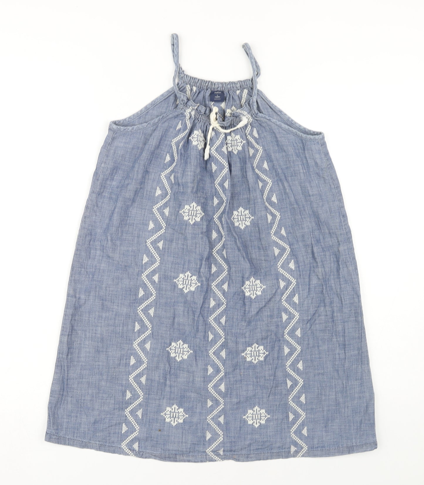 GapKids Blue Geometric Embroidered A-Line Dress - Girls 10-11