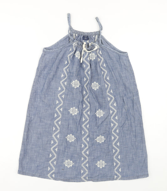 GapKids Blue Geometric Embroidered A-Line Dress - Girls 10-11