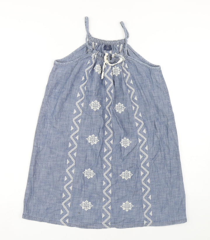 GapKids Blue Geometric Embroidered A-Line Dress - Girls 10-11