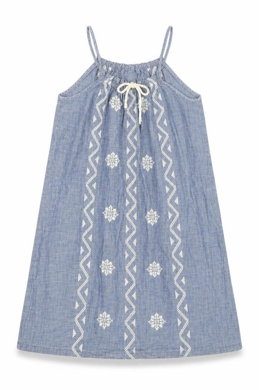 GapKids Blue Geometric Embroidered A-Line Dress - Girls 10-11